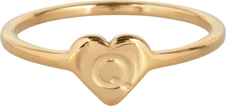Charmin&rsquo;s initialen zegelring hartje Goldplated R1015-Q Letter Q