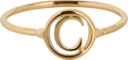 Charmin&rsquo;s initialen open ronde zegelring Goldplated R1121 Letter C