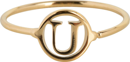 Charmin&rsquo;s initialen open ronde zegelring Goldplated R1121 Letter U