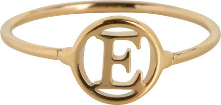Charmin&rsquo;s initialen open ronde zegelring Goldplated R1121 Letter E
