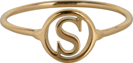 Charmin&rsquo;s initialen open ronde zegelring Goldplated R1121 Letter S