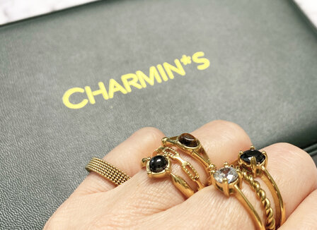 Charmin&rsquo;s Ovale Elegante Zwarte Hematiet Ring Gold R1168