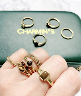 Charmin&#039;s Signet Ring Gemstone Tiger Eye Rectangle Steel R1173