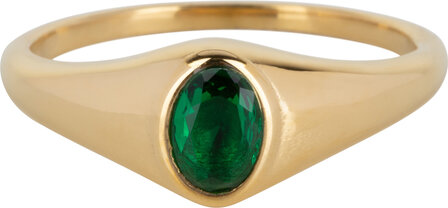 Charmin&rsquo;s R1086 Birthstone zegelring May Green Emerald Oval Stone Goldplated