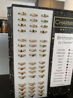 Charmin&#039;s Alle Birthstone Ringen, 144 ringen, 4 maten, met Display; Easy Order