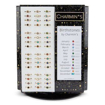 Charmin&#039;s Alle Birthstone Ringen, 144 ringen, 4 maten, met Display; Easy Order