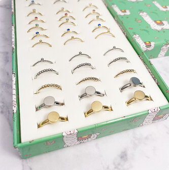 KIDZ Mini& Me 45 Kinderringen met Display stalen en goldplated kinderringen in 3 maatjes Easy Order