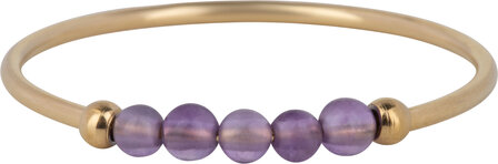 Charmin&#039;s Anxiety Ring NaturalStones Amethyst Beads Goudkleurig R1203