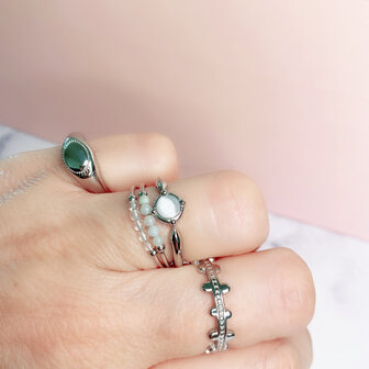 Charmin&#039;s Anxiety Ring NaturalStones Amazonite Beads Steel R1324