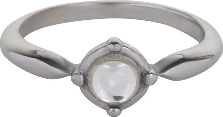 Charmins runder Ring mit transparentem, wei&szlig;em, gl&auml;nzendem Stein aus Stahl R1165