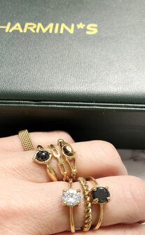 Charmin&rsquo;s Ovale Elegante Zwarte Hematiet Ring Staal R1167