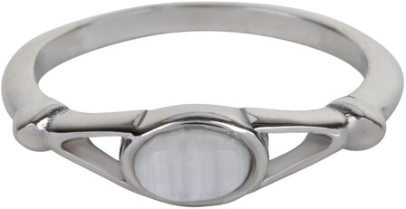 Charmin&rsquo;s Ovale Elegante Witte Cateye Ring Staal R1159