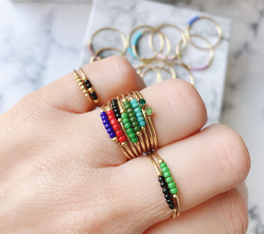 Anxiety Ring Palm Vintage Purple Beads Goldplated R982/KR118 