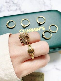 Charmin&#039;s Oval Elegant Tijgereye Ring Goud R1161