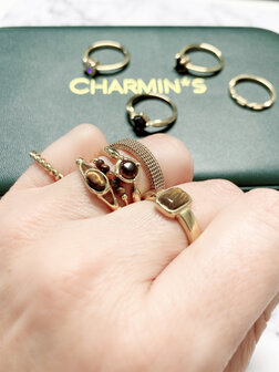 Charmin&#039;s ovaler eleganter Tijgereye Ring Goud R1161
