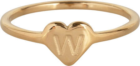 Charmin&rsquo;s initialen zegelring hartje Goldplated R1015-W Letter W
