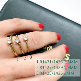 Charmin&rsquo;s Klassieke Solitair 1mm Ring Witte Steen Goudkleurig R1423
