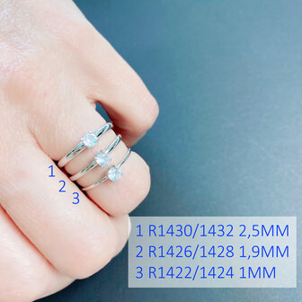 Charmins klassischer Solit&auml;r-Ring, 1,9 mm, wei&szlig;er Stein, Stahl R1426
