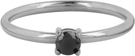 Charmins klassischer Solit&auml;r-Ring, 1,9 mm, schwarzer Stein, Stahl R1428