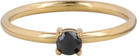 Charmin&#039;s Classic Solitaire 1.9mm Ring Black Stone Gold R1429