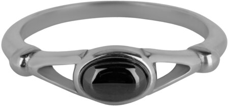 Charmin&#039;s Oval Elegant Ring with Black Gemstone Steel R1157