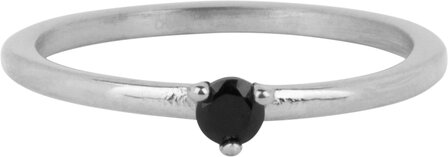 Charmin&rsquo;s Driehoek Solitair Ring Zwarte Steen Staal R1298