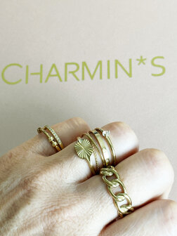 Charmin&rsquo;s Driehoek Solitair Ring Witte Steen Goudkleurig Staal R1297
