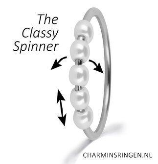Charmin&#039;s Spinning Pearls Anxiety Fidget Ring Steel R1364