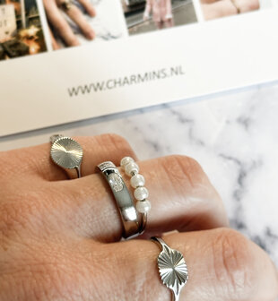 Charmin&#039;s Draaiende Parels Anxiety Fidget Ring Staal R1364