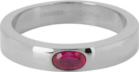 Charmin&#039;s Ring Wide Band Oval Fuchsia-red Stone Steel R1230