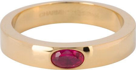 Charmin&rsquo;s Ring Brede Band Ovale Fuchsia-rode Steen Goudkleurig Staal R1231