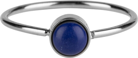 Charmin&#039;s Ring Round Stone Dark Blue Howlite Gemstone 5mm Steel R1051