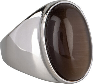 Charmin&#039;s UNI Men&#039;s Signet Ring Large Brown Oval Stone Steel R973