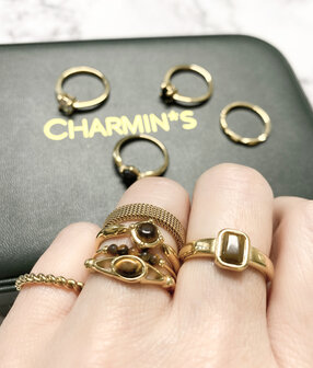 Charmin&#039;s Signet Ring Gemstone Tiger Eye Rectangle Gold R1175