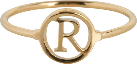Charmin&rsquo;s initialen open ronde zegelring Goldplated R1121 Letter R
