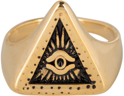 Charmin&rsquo;s goudkleurige zegelring R772 Big Eye Triangle goldplated staal