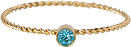 Charmin&#039;s Goudkleurige Gedraaide Birthstone ring Licht Blauw Kristal Staal R1455