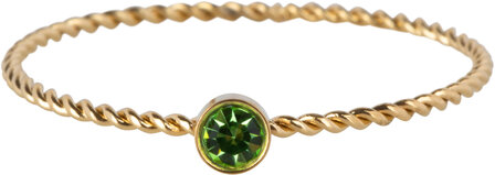 Charmin&#039;s Gold Colored Twisted Birthstone Ring Dark Green Crystal Steel R1449