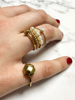 Charmin&#039;s Gold Colored Twisted Birthstone Ring Pearl Steel R1457