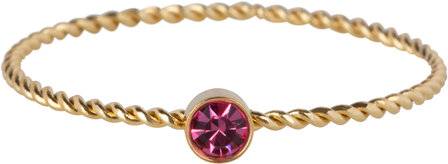 Charmin&#039;s Gold Colored Twisted Birthstone Ring Pink Crystal Steel R1451