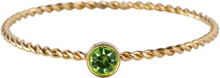 Charmin&#039;s Gold Colored Twisted Birthstone Ring Light Green Crystal Steel R1443