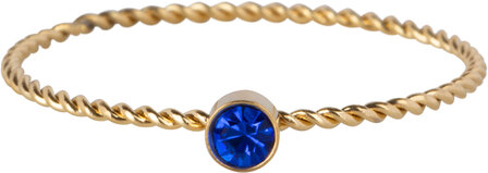 Charmin&#039;s Gold Colored Twisted Birthstone Ring Dark Blue Crystal Steel R1445