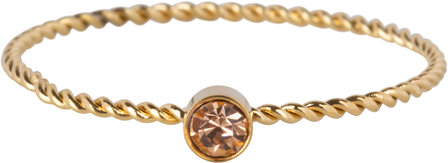 Charmin&#039;s Gold Colored Twisted Birthstone Ring Light Brown Champagne Crystal Steel R1441