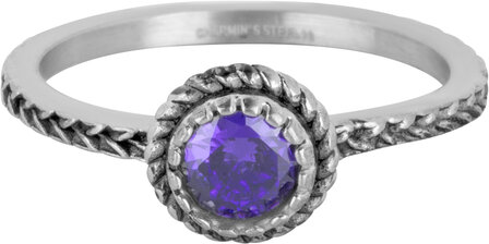 Charmin&#039;s Ring Birthstone F&eacute;vrier Violet Lilas Cristal Acier Iconique Vintage R1522