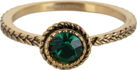 Charmin&#039;s Goudkleurige Ring Birthstone Mei Donkergroene Kristal Staal Iconic Vintage R1095