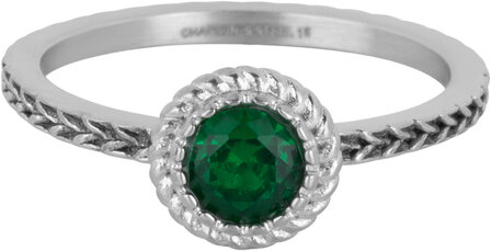 Charmin&#039;s Ring Birthstone Mei Donkergroene Kristal Staal Iconic Vintage R1524