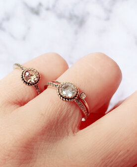 Charmin&#039;s Ring Birthstone November Bruine Champagne Kristal Staal Iconic Vintage R1532