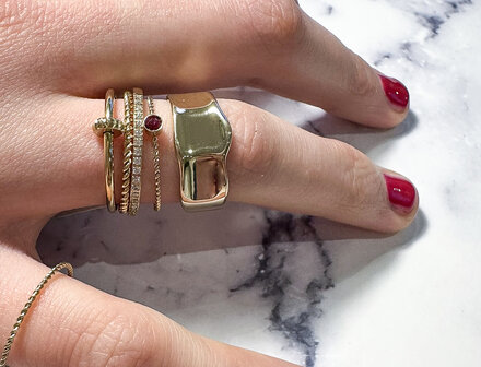 Charmin&#039;s Goudkleurige Brede Moderne Fantasie Ring Staal R1391