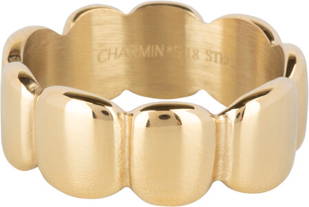 Charmin&#039;s Goldfarbener breiter Stahlring mit glatten Ovalen R1393
