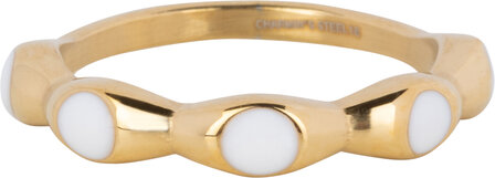 Charmin&#039;s Gold Colored Ring with White Round Enamel Spheres Steel R1492